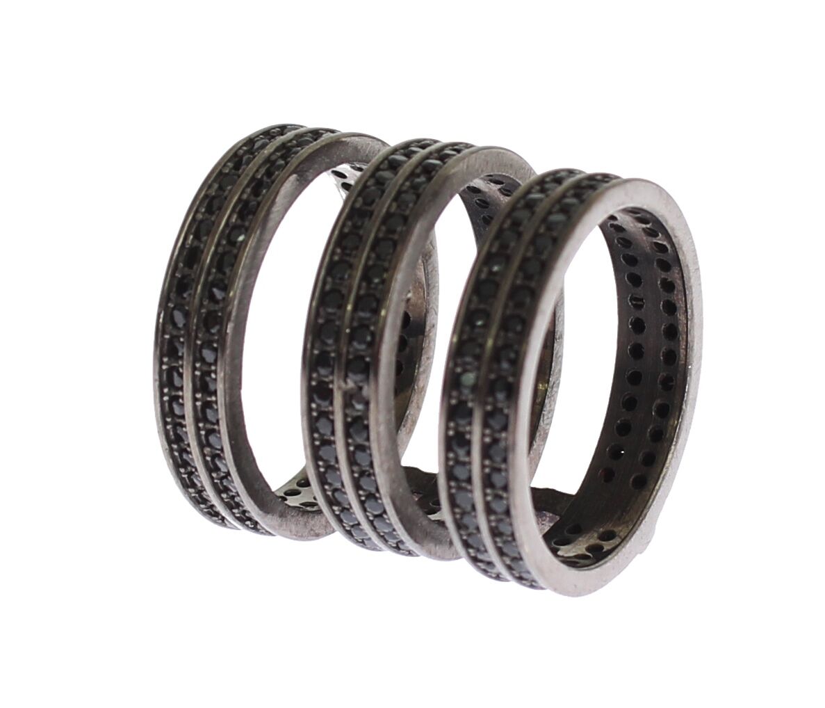 Nialaya Black CZ Rhodium 925 Silver Ring - Fizigo